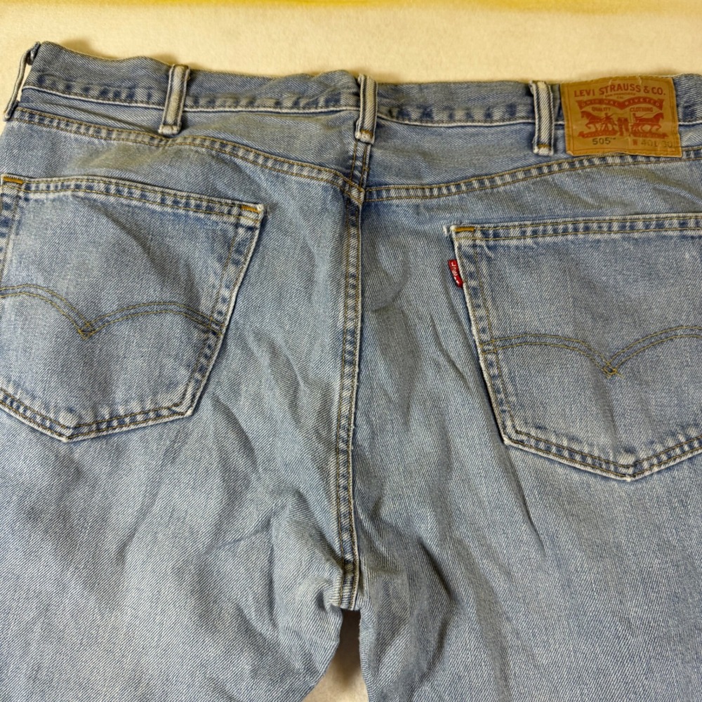 Levis 505 Mens Regular Fit Straight Leg Light Wash Denim Jeans Blue 40x30